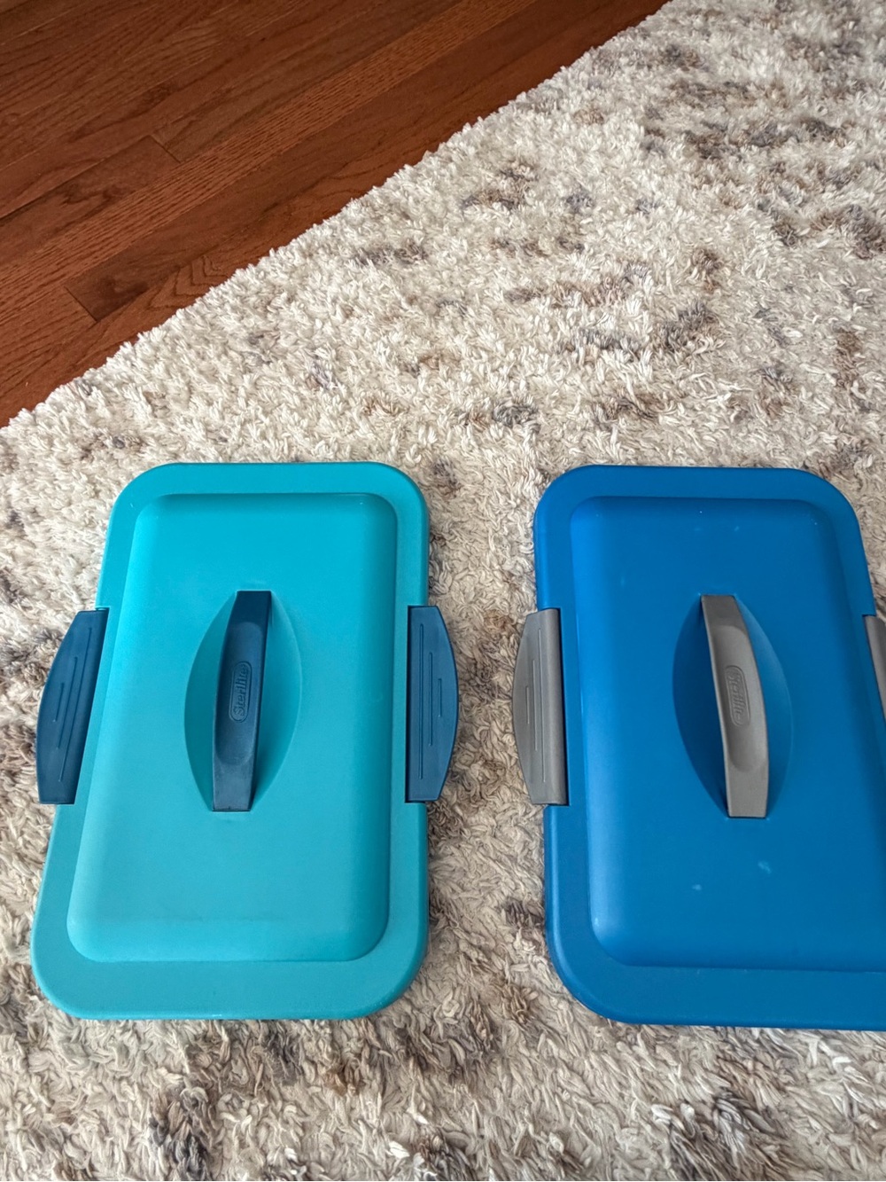 Sterilite Set of Two Clear Plastic Storage Bins with Blue & Teal Lids - Picture 6 of 7